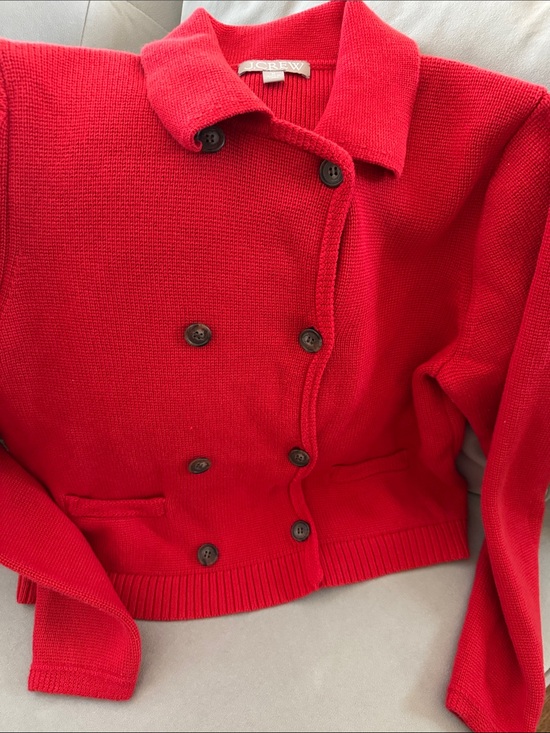 J. Crew Sweaters - J. Crew Bright Red Double-Breasted Knit Jacket